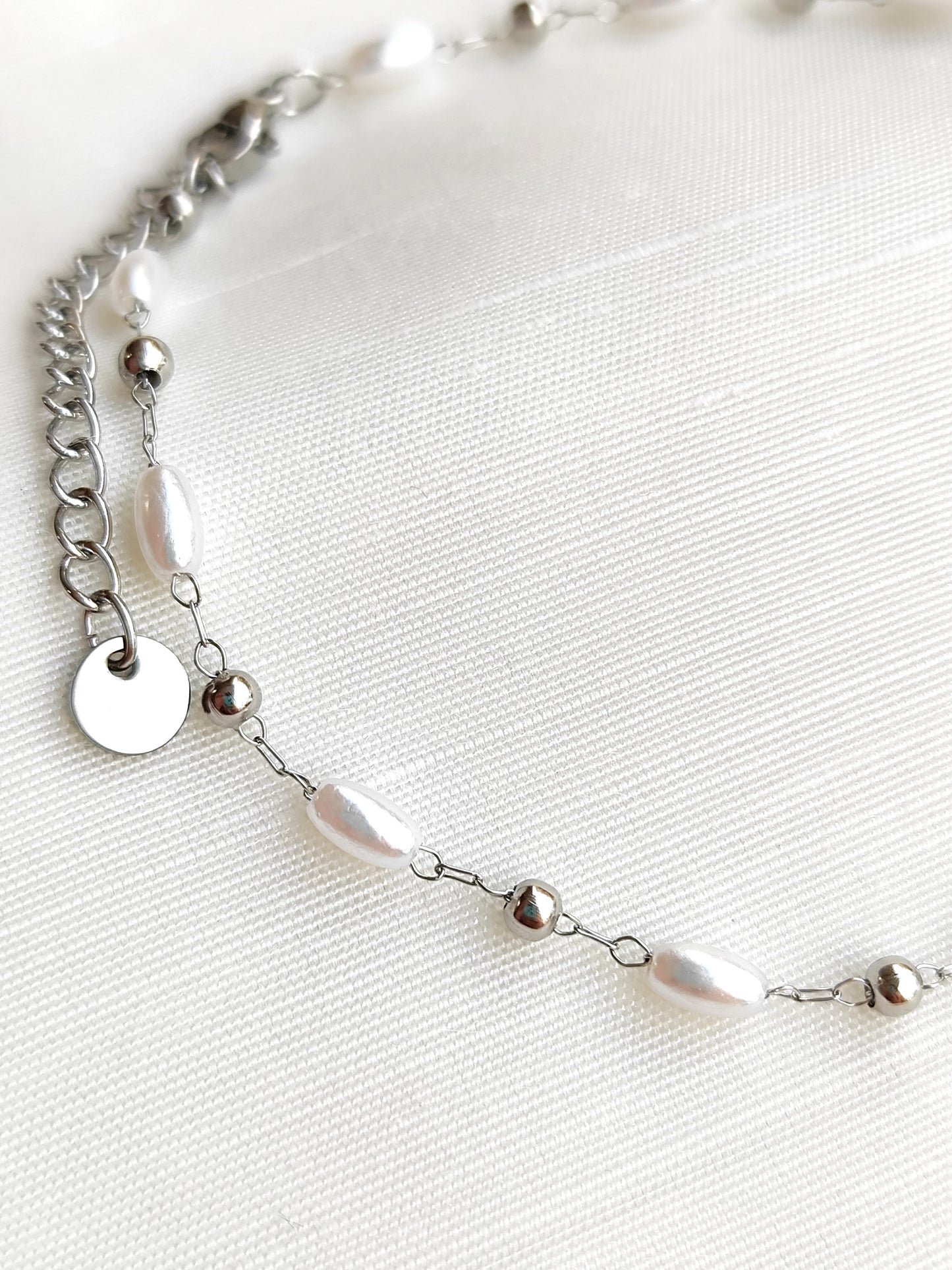 Αλυσίδα ποδιού με πέρλες από ανοξείδωτο ατσάλι σε χρώμα ασημί SSF02s