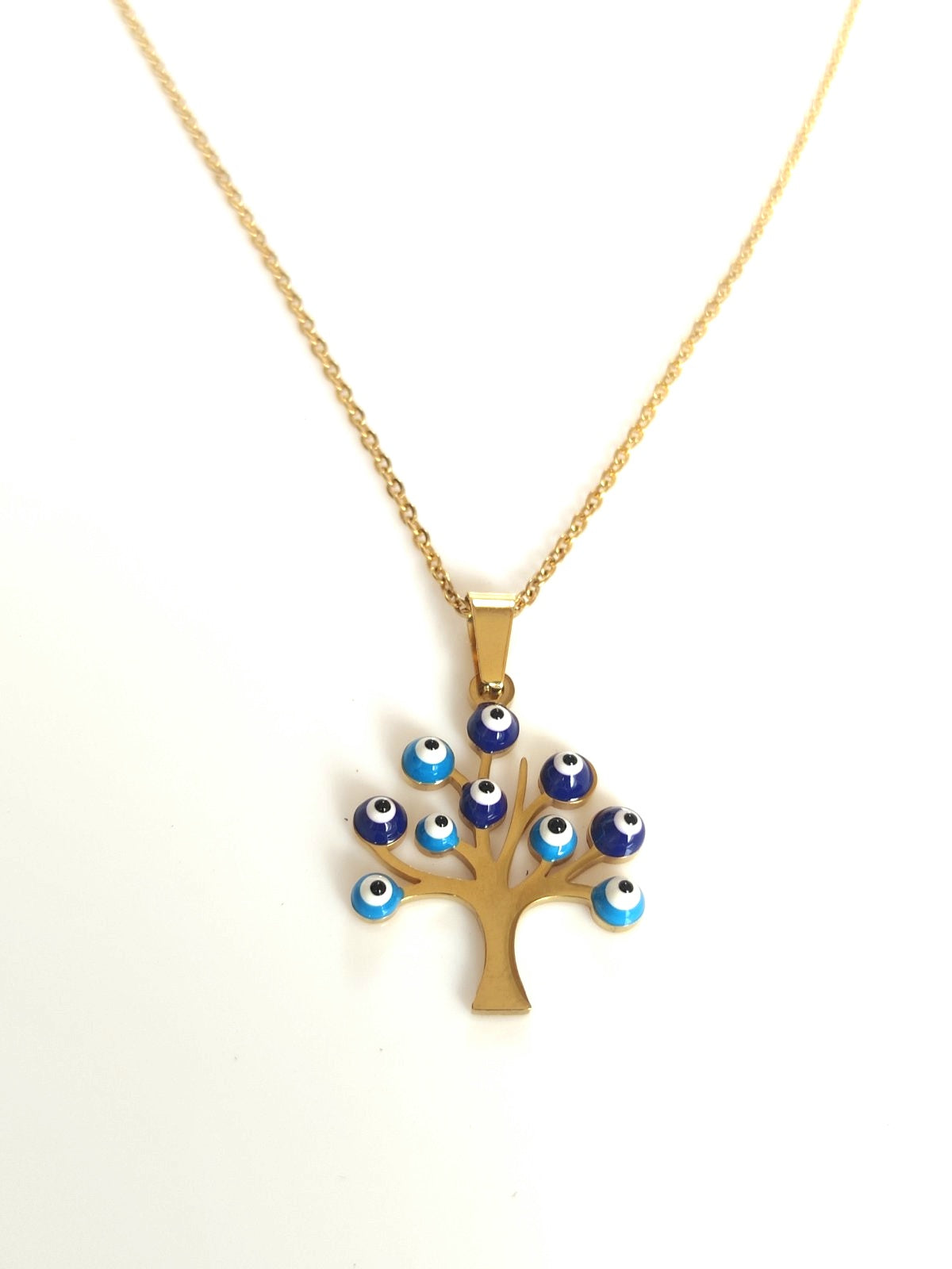 Ατσάλινο κολιέ σε χρώμα χρυσό με στοιχεία ματιού SSN40g