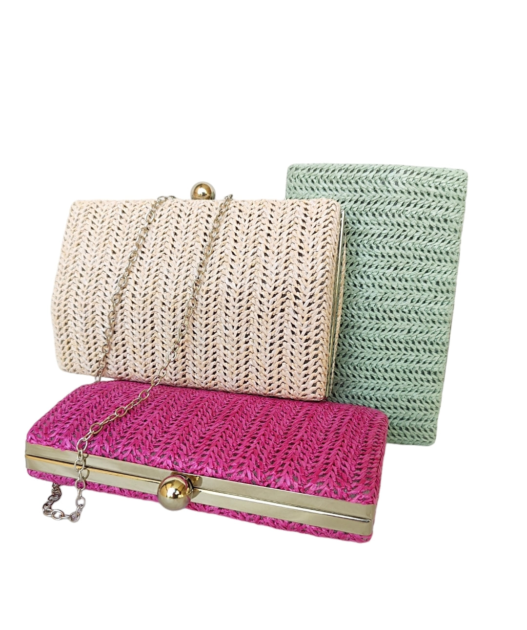 Γυναικεία τσάντα ψάθινη με μακριά αλυσίδα σε μπεζ χρώμα SSB10be