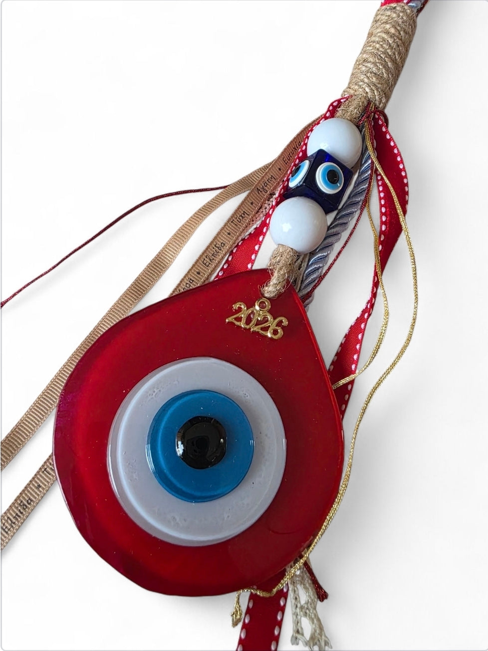 Χειροποίητο γούρι κρεμαστό γυάλινο μάτι SSG06