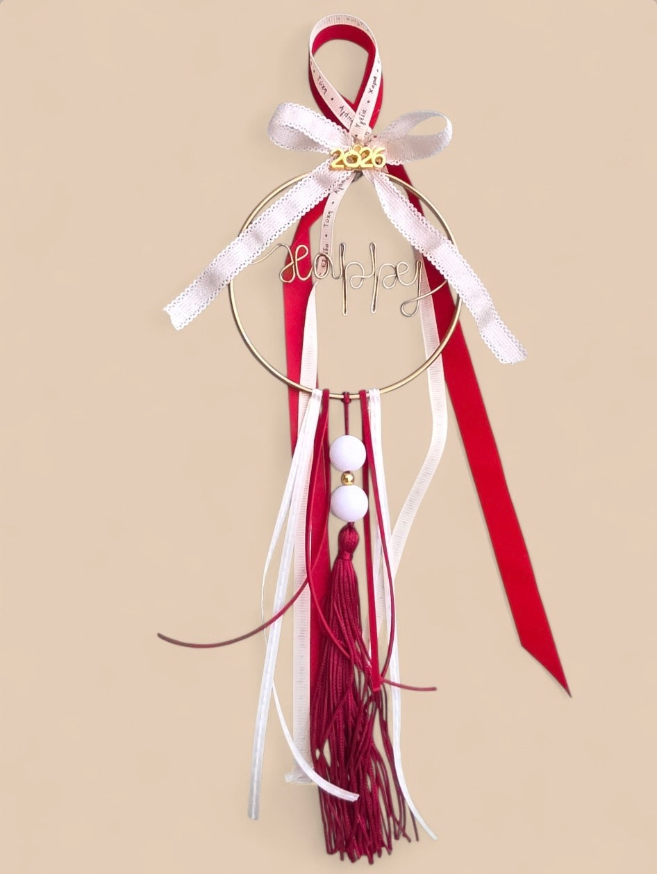 Χειροποίητο κρεμαστό γούρι "happy" SSG29ha