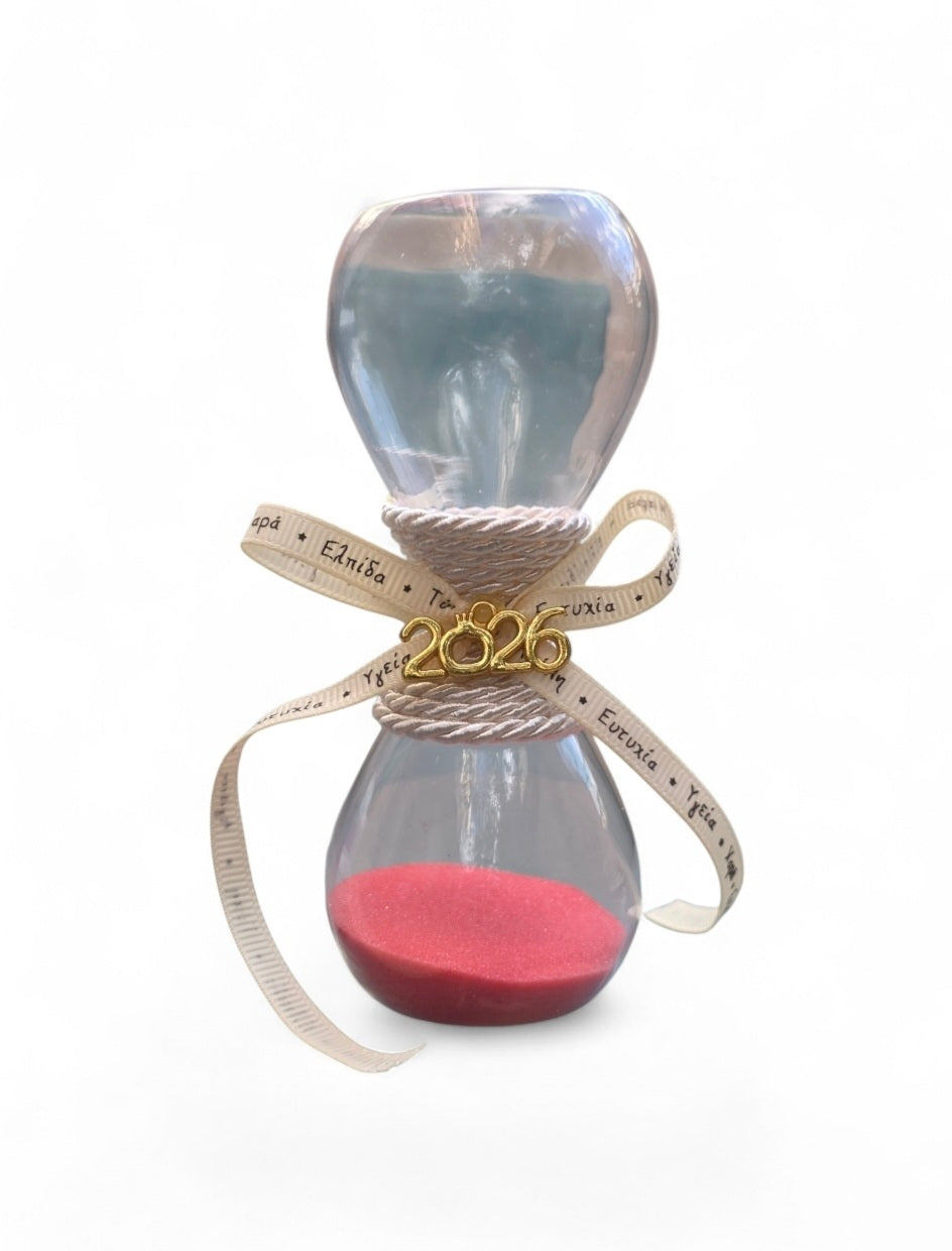 Χειροποίητο γούρι κλεψύδρα σε ροζ χρώμα SSG77p