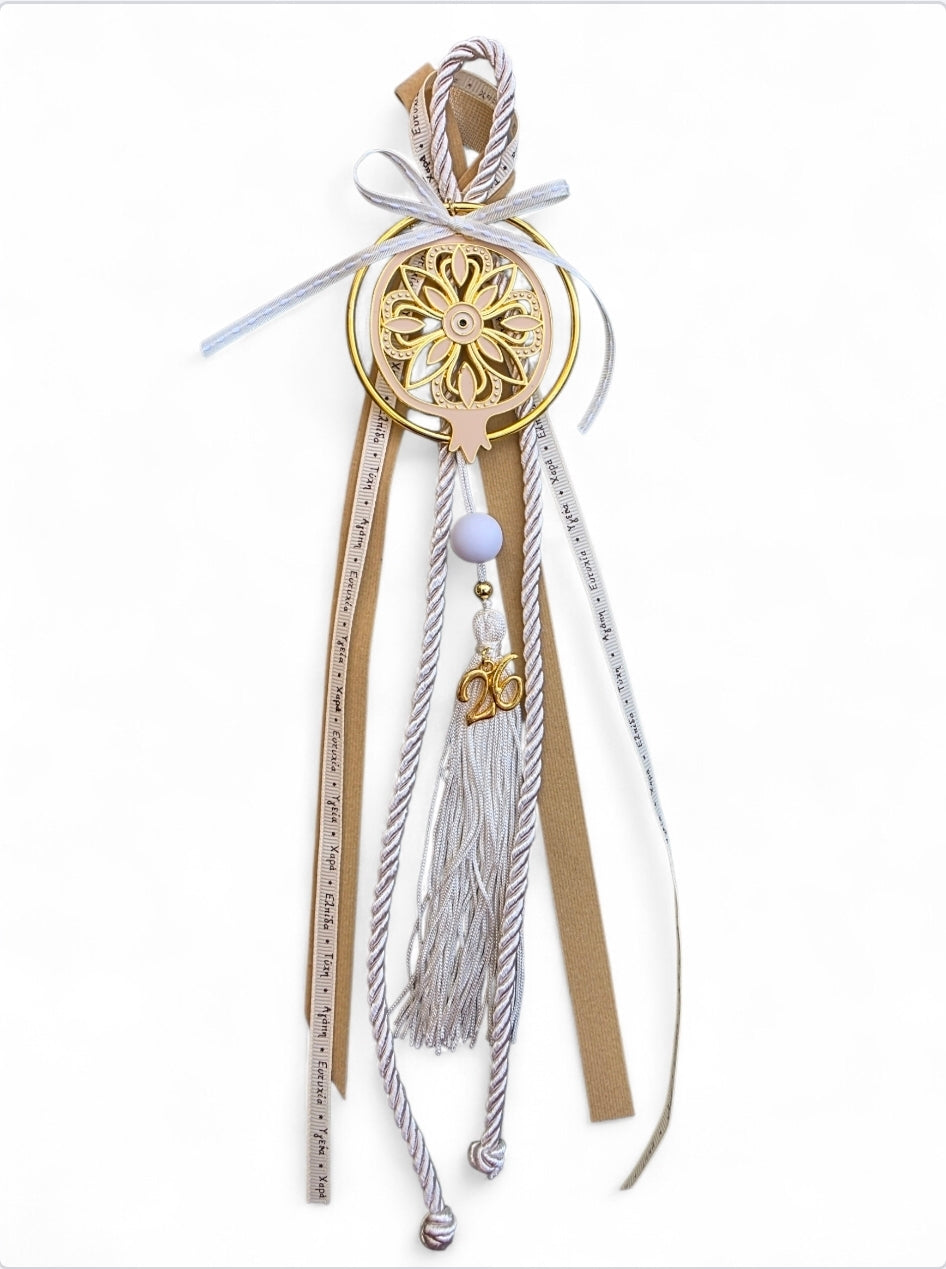 Χειροποίητο κρεμαστό γούρι ρόδι με ματάκι SSG96