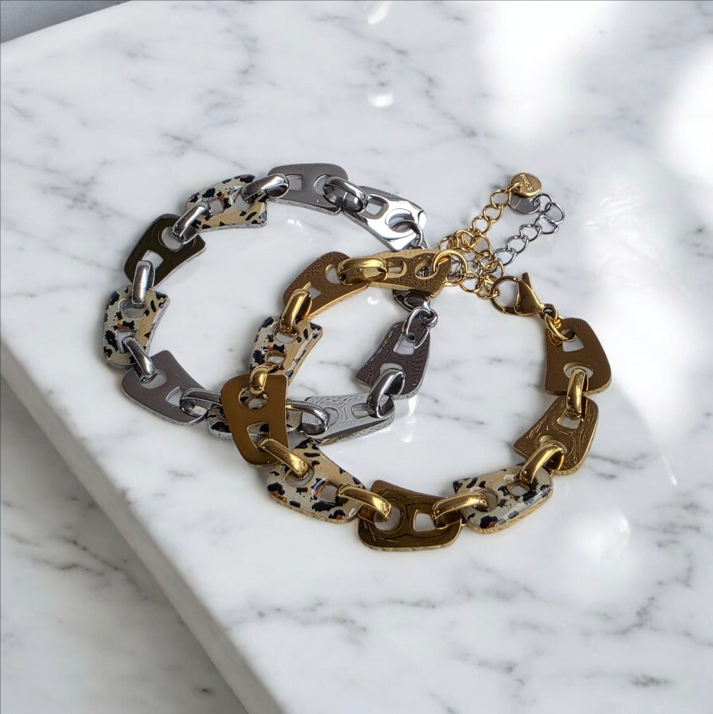 Βραχιόλι σε χρώμα ασημί και λεοπαρ SSBR20s