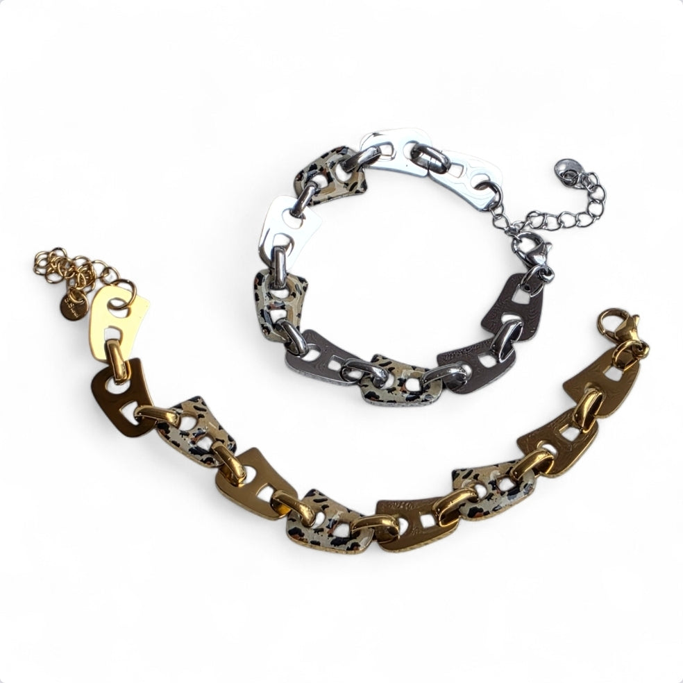 Βραχιόλι σε χρώμα ασημί και λεοπαρ SSBR20s