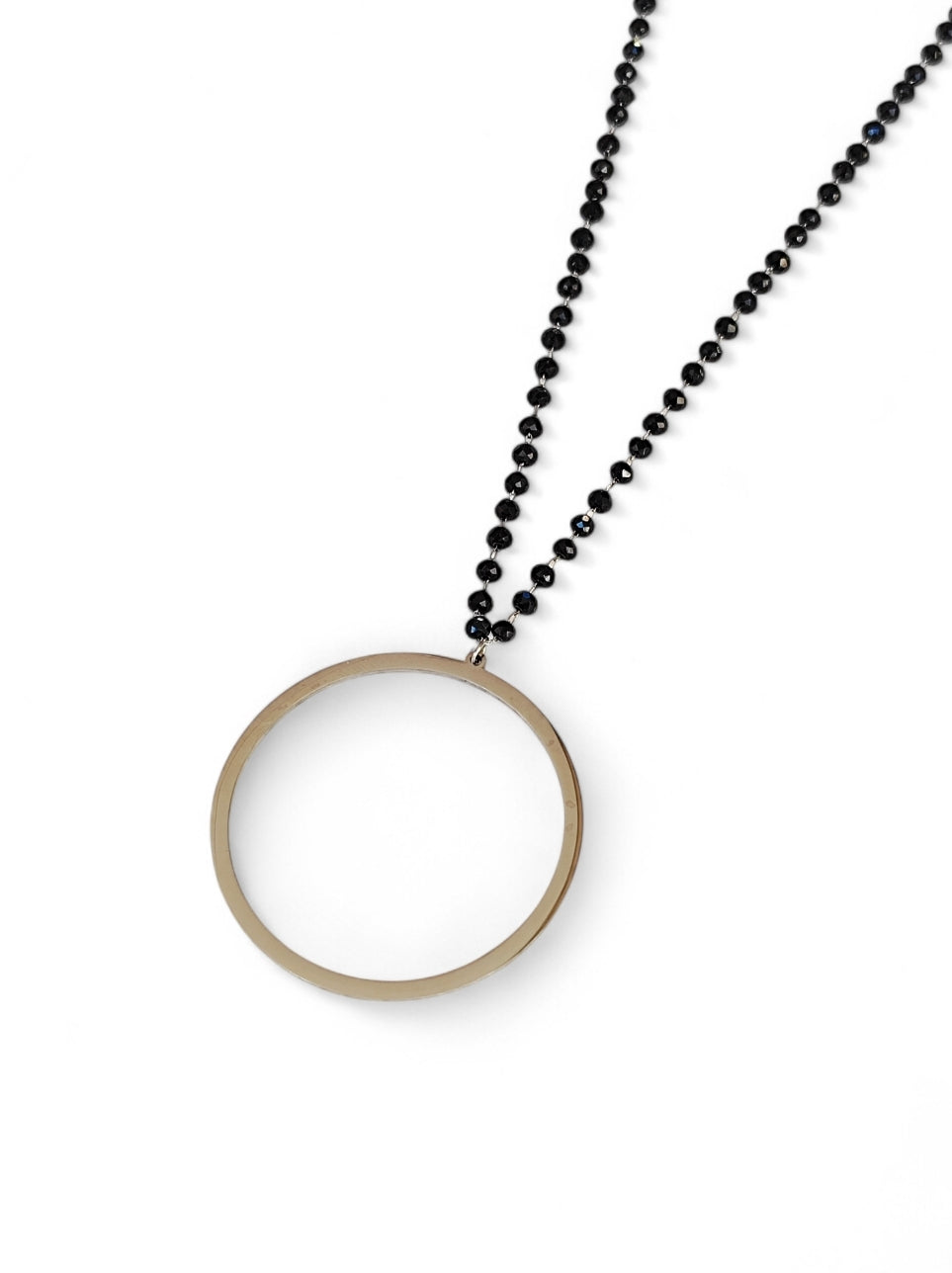 Κολιέ μακρύ με χάντρες από ανοξείδωτο ατσάλι σε χρώμα ασημί μαύρο SSN80