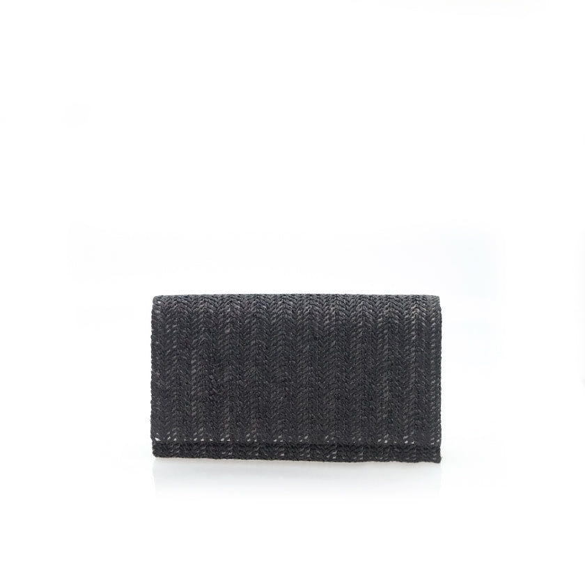 Γυναικεία τσάντα ψάθινη με αλυσίδα σε μαύρο χρώμα SSB13b