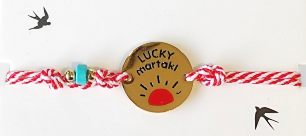 Μαρτάκι με στοιχείο από ανοξείδωτο ατσάλι "lucky martaki" σε χρυσό χρώμα SSM22