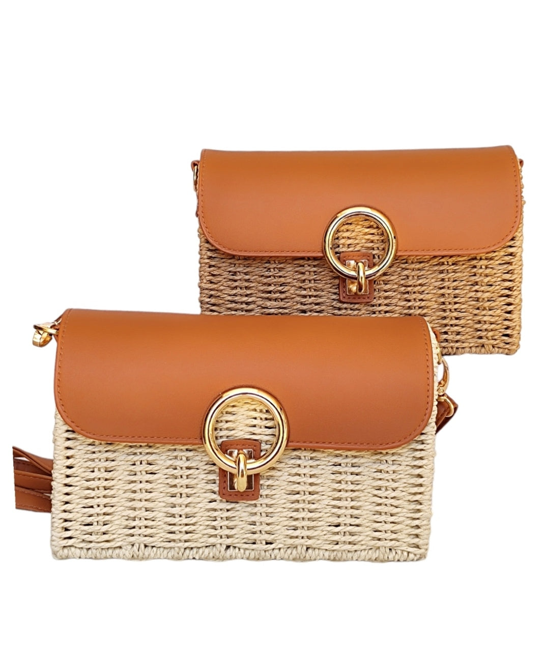 Γυναικεία τσάντα ψάθινη με μακρύ λουράκι σε μπεζ χρώμα SSB11