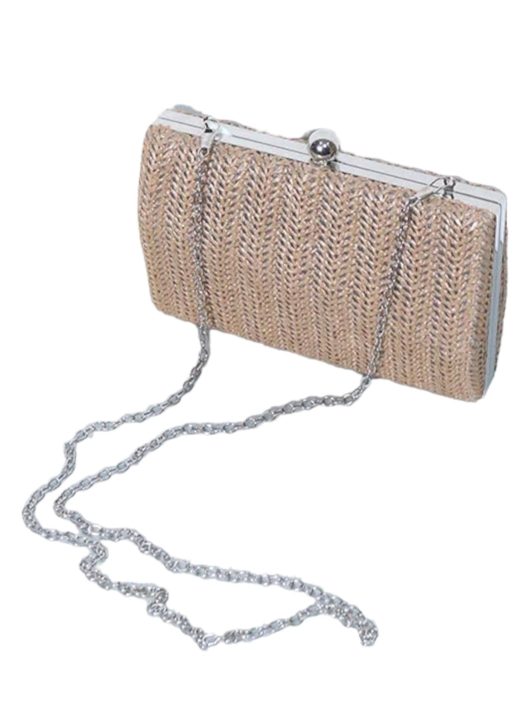 Γυναικεία τσάντα ψάθινη με μακριά αλυσίδα σε σκούρο μπεζ χρώμα SSB10b
