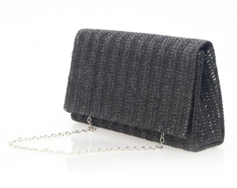 Γυναικεία τσάντα ψάθινη με αλυσίδα σε μαύρο χρώμα SSB13b