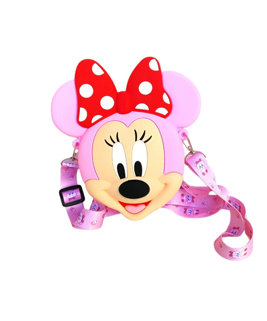 Παιδικό τσαντάκι Minnie Mouse από σιλικόνη με χιαστί λουράκι σε χρώμα ροζ SSC05p