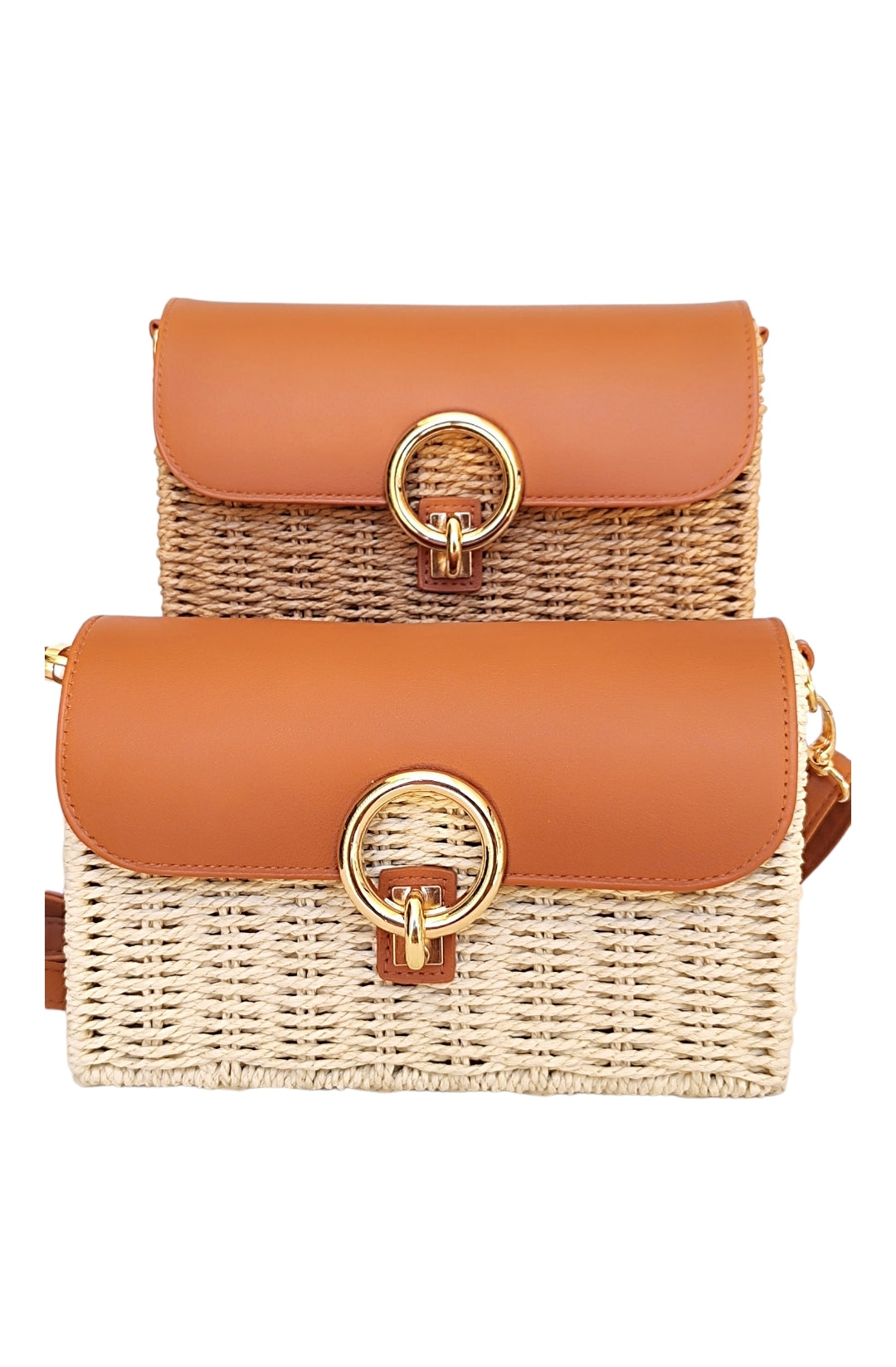 Γυναικεία τσάντα ψάθινη με μακρύ λουράκι σε μπεζ χρώμα SSB11