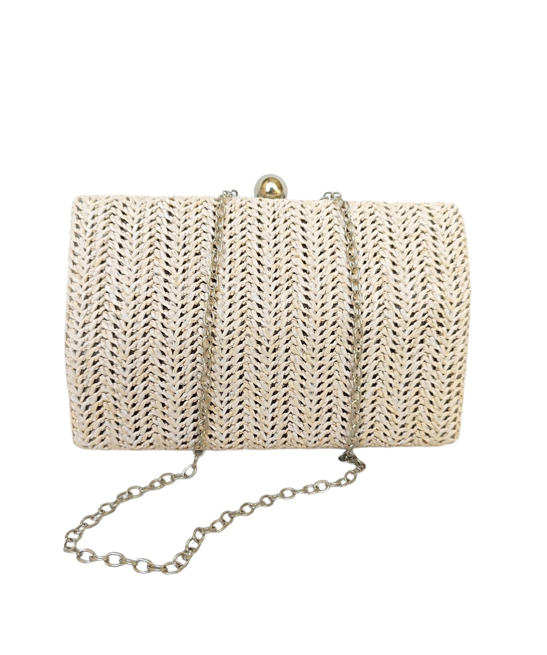 Γυναικεία τσάντα ψάθινη με μακριά αλυσίδα σε μπεζ χρώμα  SSB10be