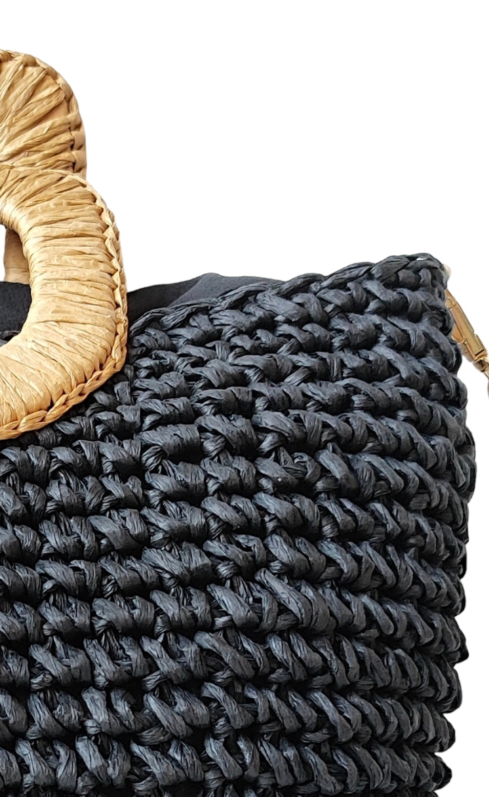 Γυναικεία ψάθινη τσάντα με μακρύ  λουράκι σε μαύρο χρώμα  SSB14b