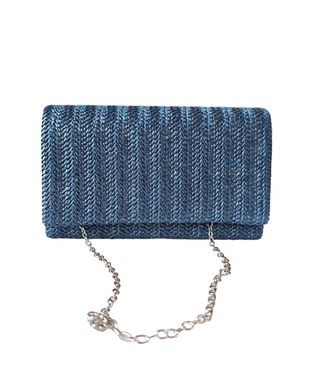 Γυναικεία τσάντα ψάθινη με αλυσίδα σε μπλέ χρώμα SSB13bl