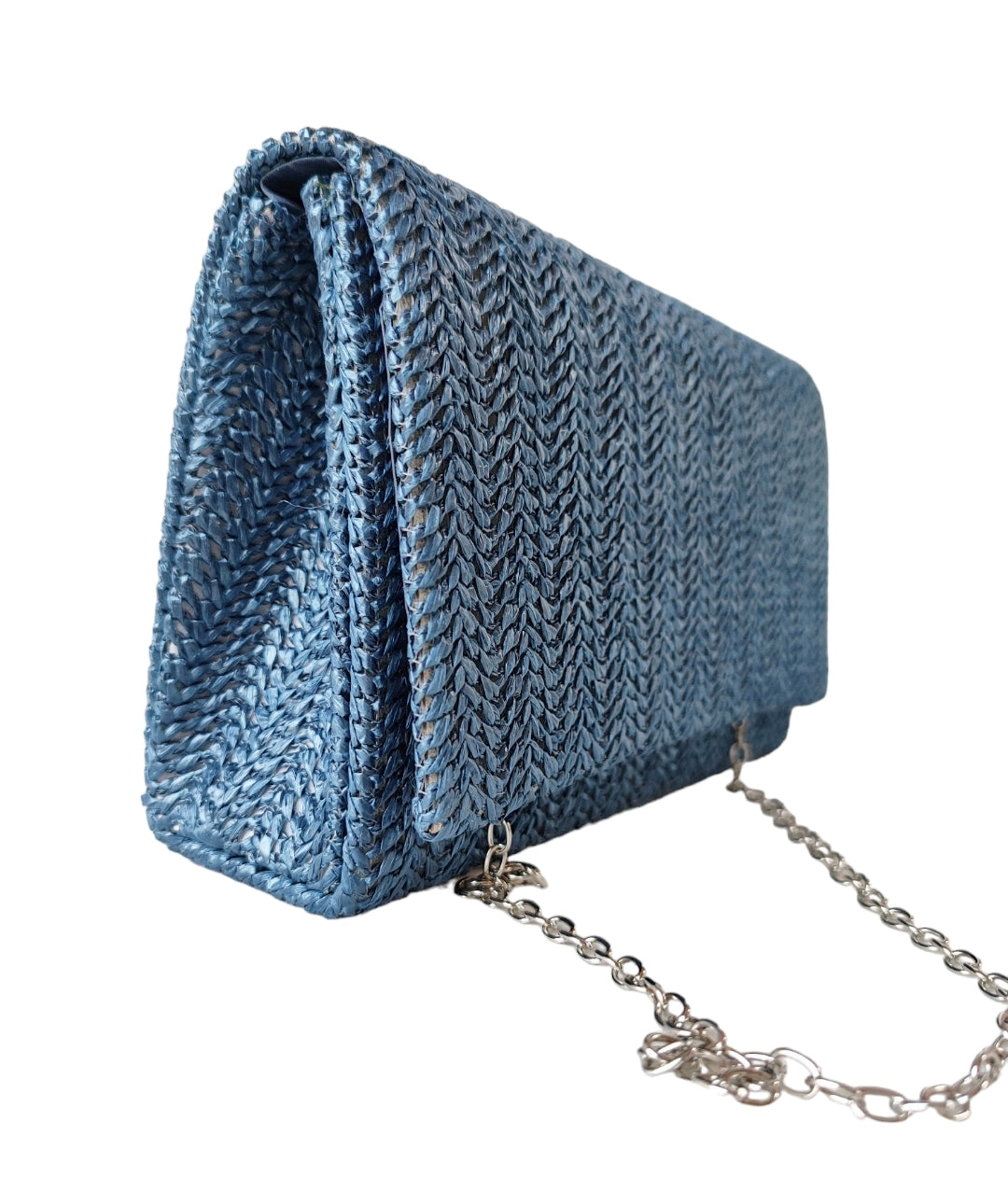 Γυναικεία τσάντα ψάθινη με αλυσίδα σε μπλέ χρώμα SSB13bl