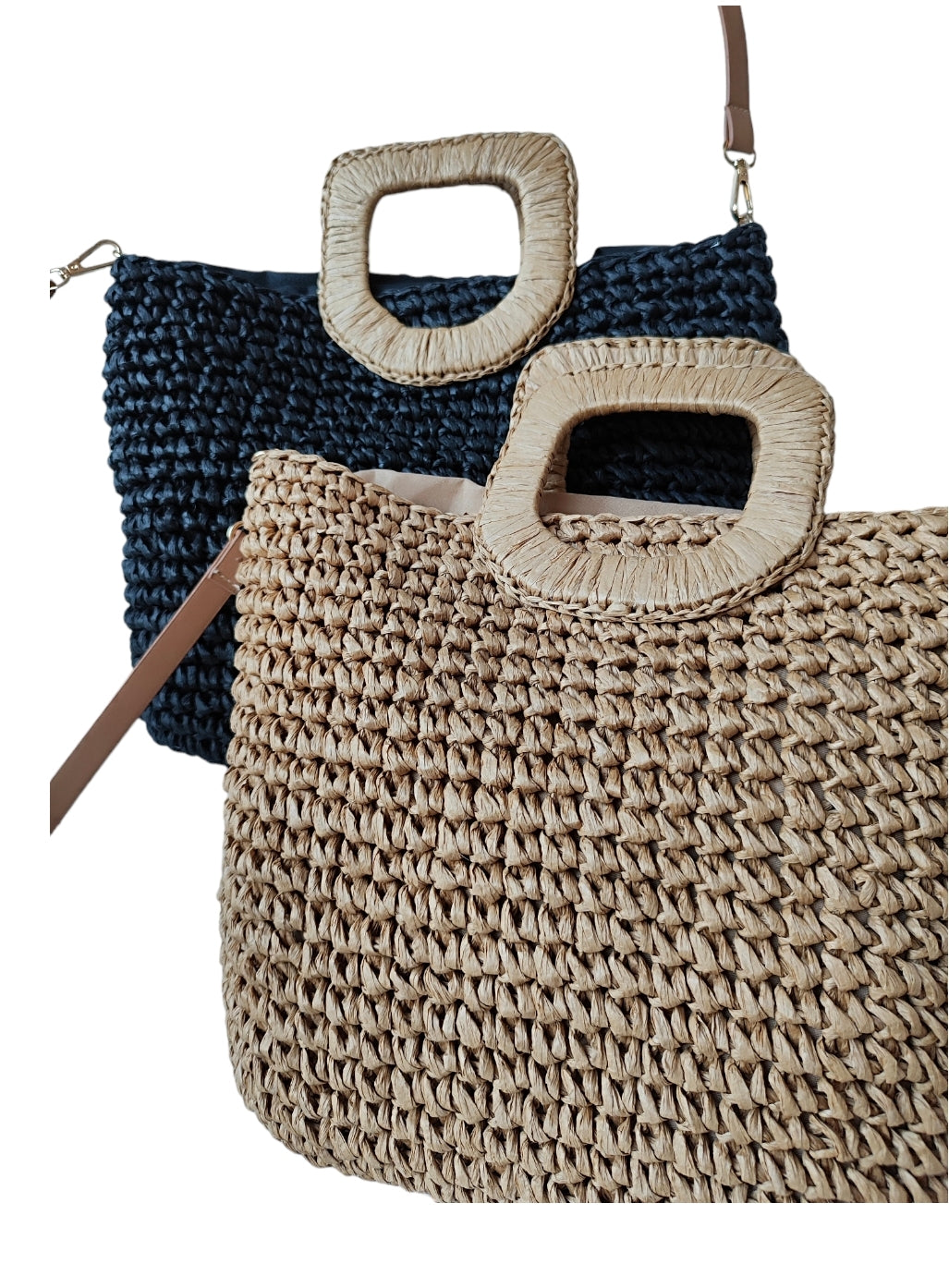 Γυναικεία ψάθινη τσάντα με μακρύ  λουράκι σε μαύρο χρώμα  SSB14b