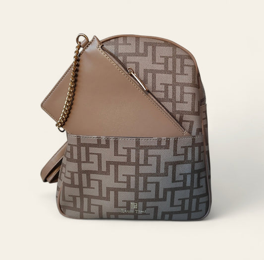 Γυναικεία τσάντα back pack σε χρώμα μπεζ καφέ μεσαίου μεγέθους SSB24be