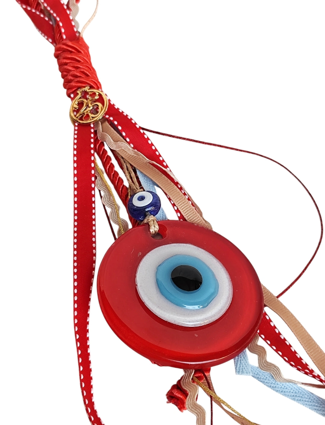 Χειροποίητο γούρι κρεμαστό  μάτι μεσαίου μεγέθους σε αποχρώσεις του κόκκινου SSG14r