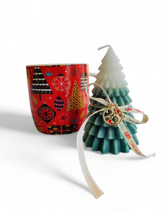 Σετ χειροποίητο γούρι κερί σε σχήμα δέντρου μαζί με κούπα σε συσκευασία δώρου  SSG44grw