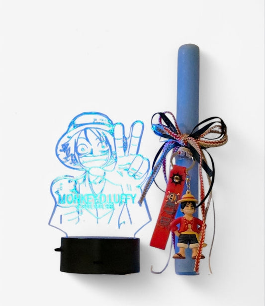 Χειροποίητη αρωματική λαμπάδα με μπρελοκ Luffy και φωτιστικό SSL83