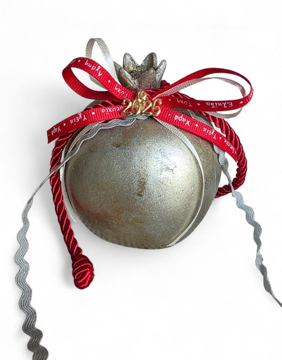 Χειροποίητο γούρι σε σχήμα ροδιού ασημένιου χρώματος, μεγάλου μεγέθους SSG20s