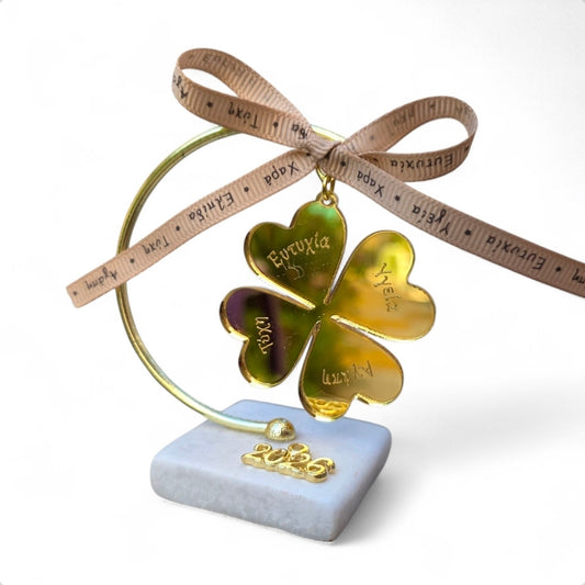 Χειροποίητο επιτραπέζιο γούρι τετραφυλλο τριφύλλι SSG86m