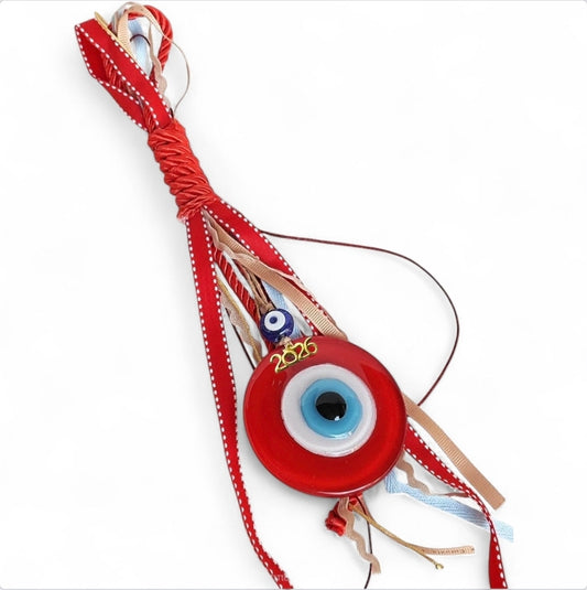 Χειροποίητο γούρι κρεμαστό  μάτι μεσαίου μεγέθους σε αποχρώσεις του κόκκινου SSG14r