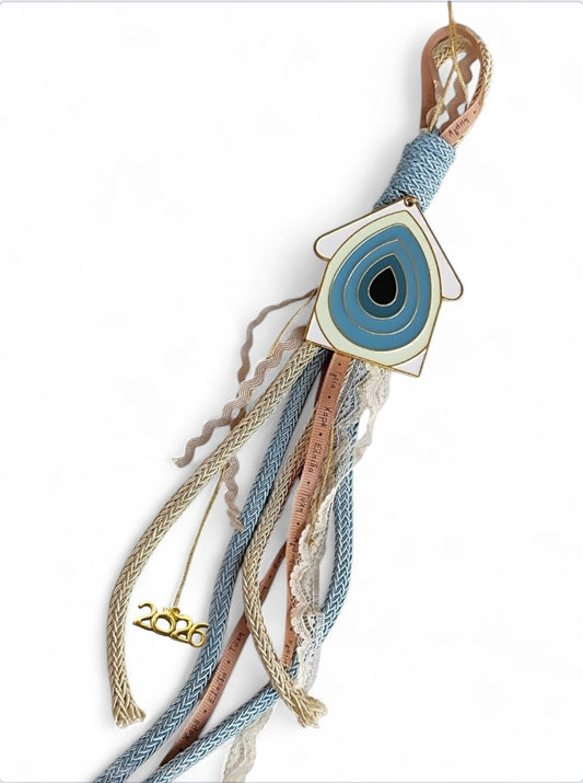 Χειροποίητο γούρι κρεμαστό  σπίτι σε αποχρώσεις του γαλάζιου SSG12b