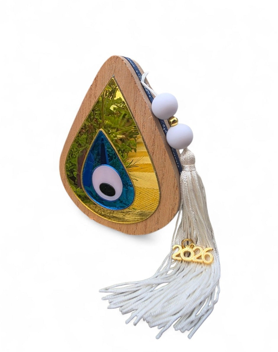 Χειροποίητο γούρι ξύλινο σταγόνα με καθρέφτη SSG33