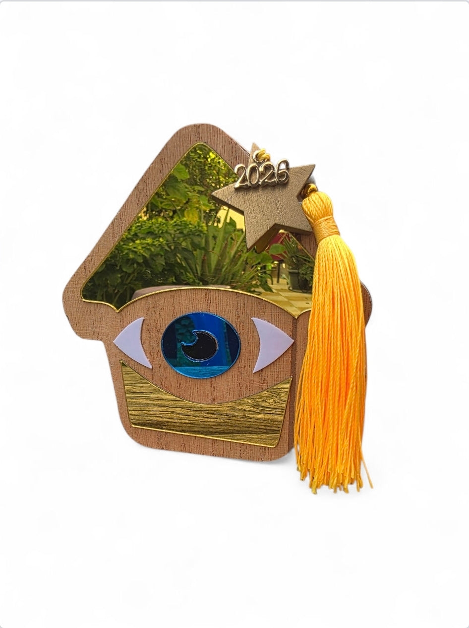 Χειροποίητο γούρι ξύλινο σπιτάκι με καθρέφτη SSG33h