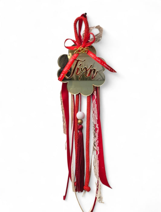 Χειροποίητο κρεμαστό γούρι τετραφυλλο τριφύλλι καθρέφτης "τύχη" SSG100