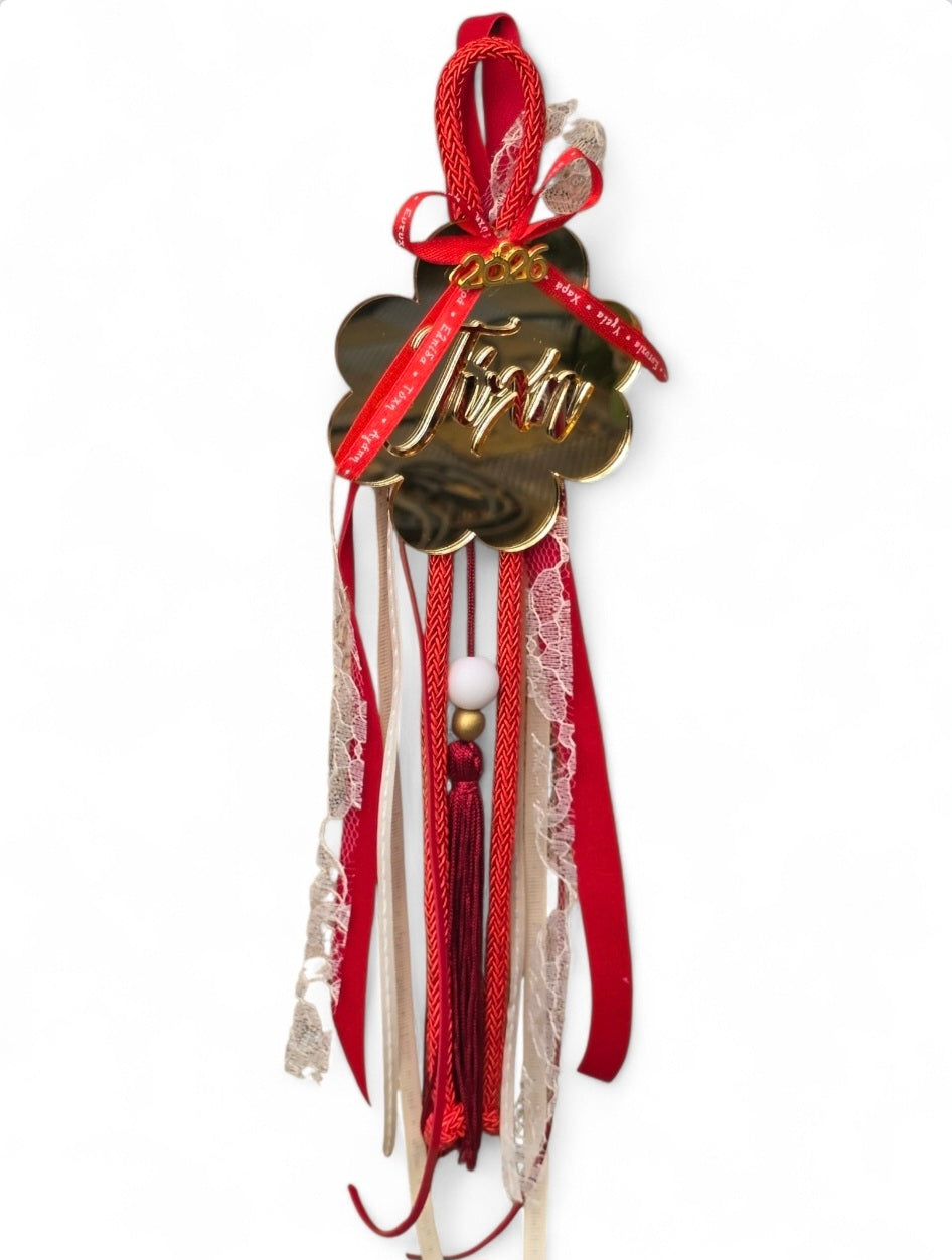 Χειροποίητο κρεμαστό γούρι τετραφυλλο τριφύλλι καθρέφτης "τύχη" SSG100