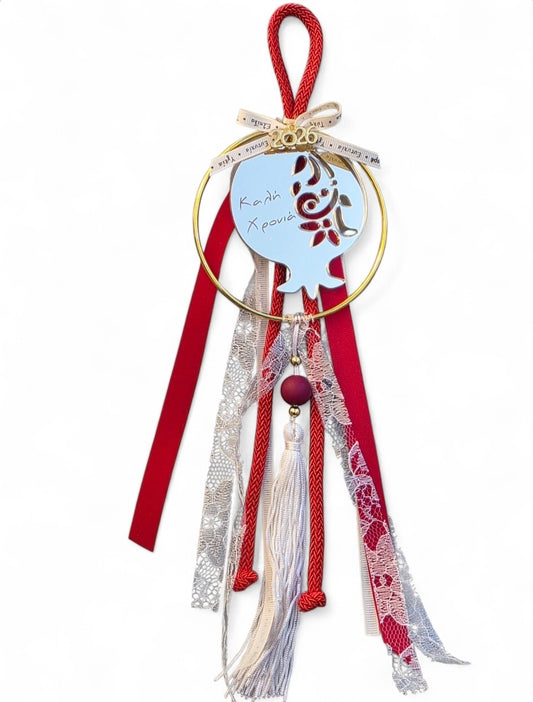 Χειροποίητο κρεμαστό γούρι ρόδι σε χρυσό καθρέφτη SSG34g