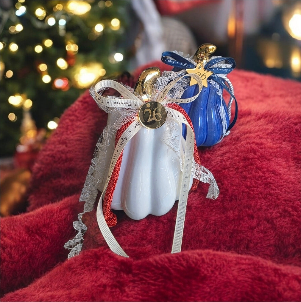 Χειροποίητο γούρι κολοκύθα σε αποχρώσεις του λευκού SSG09w