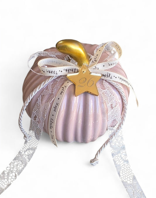 Χειροποίητο γούρι κολοκύθα σε ροζ χρώμα SSG85p