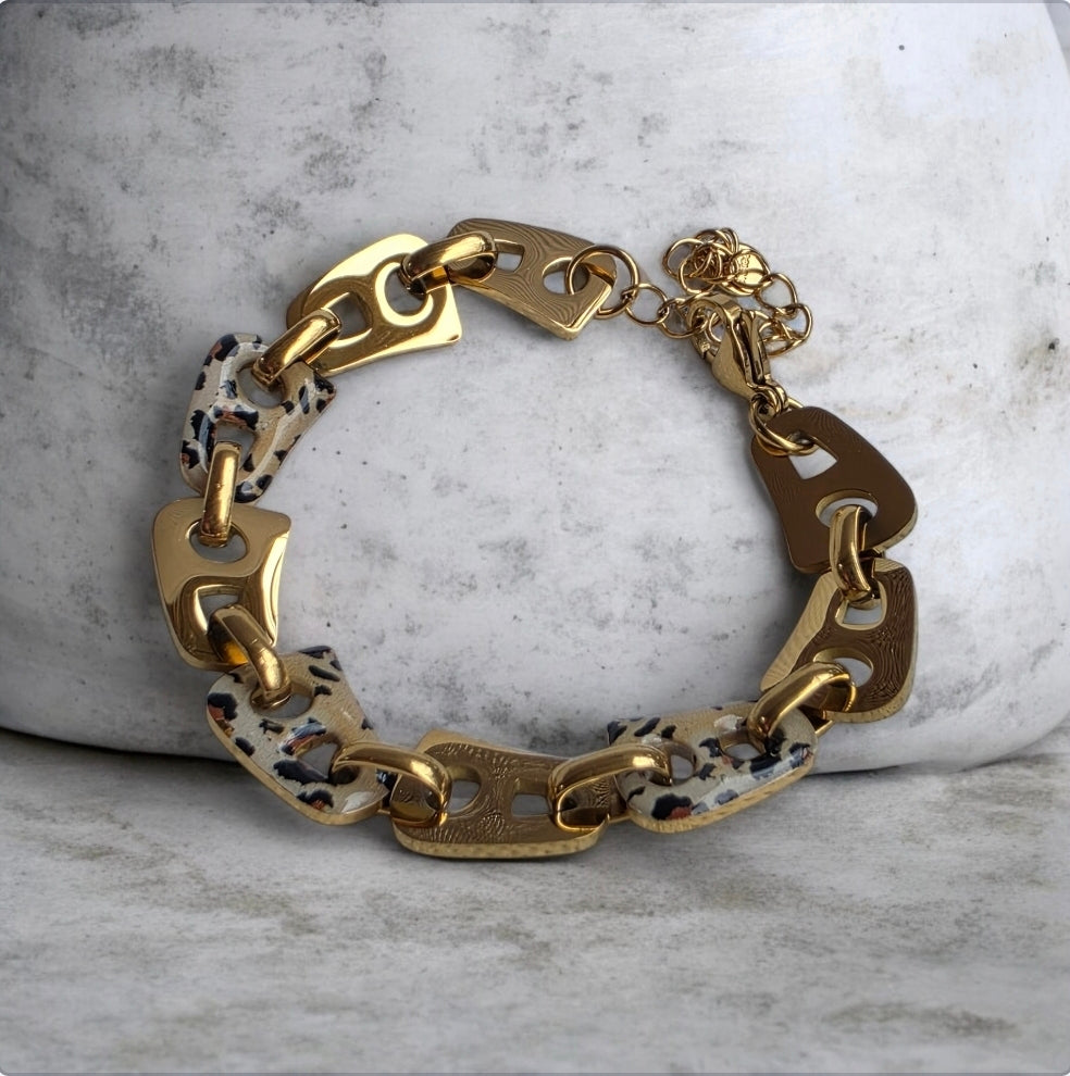 Βραχιόλι σε χρώμα ασημί και λεοπαρ SSBR20s