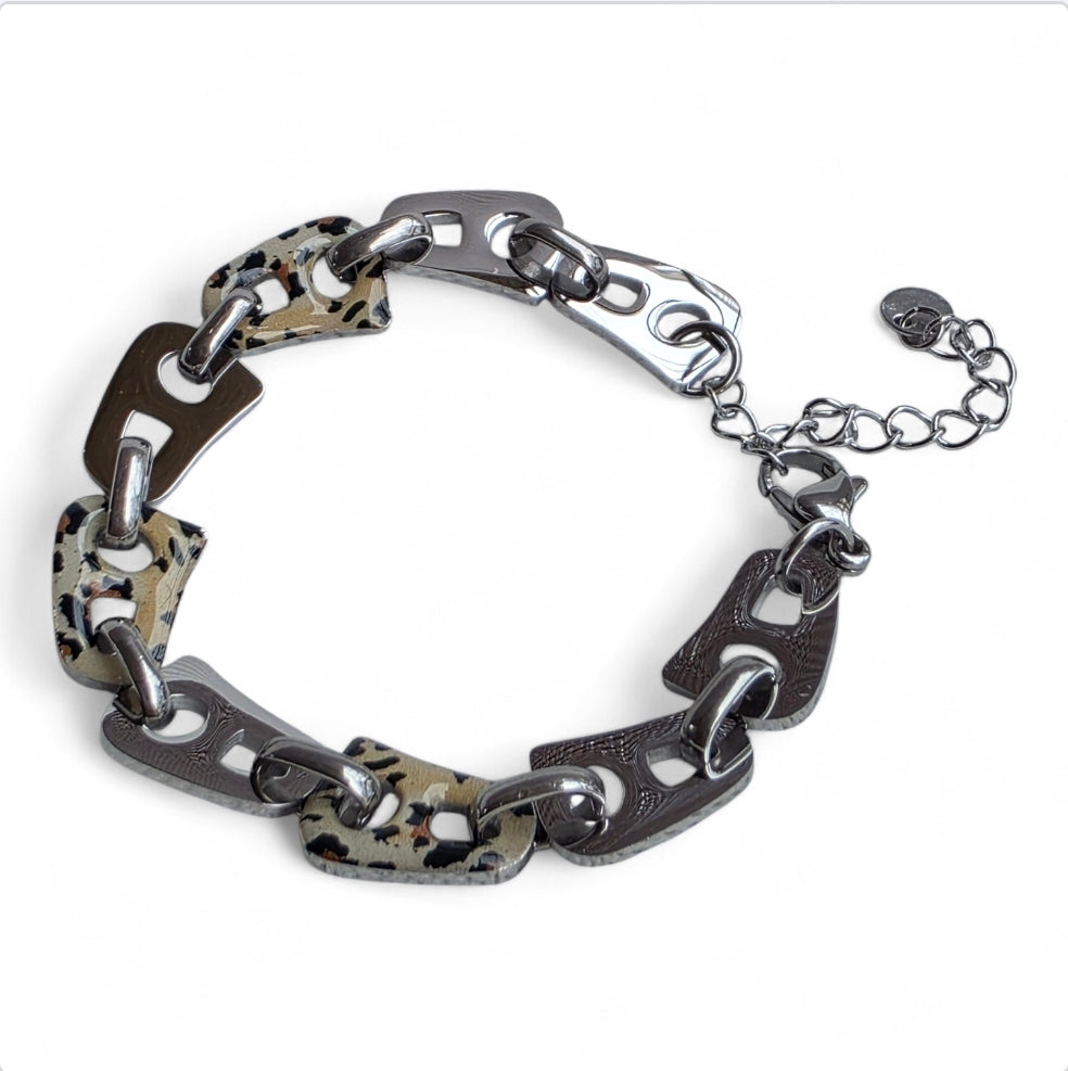 Βραχιόλι σε χρώμα ασημί και λεοπαρ SSBR20s