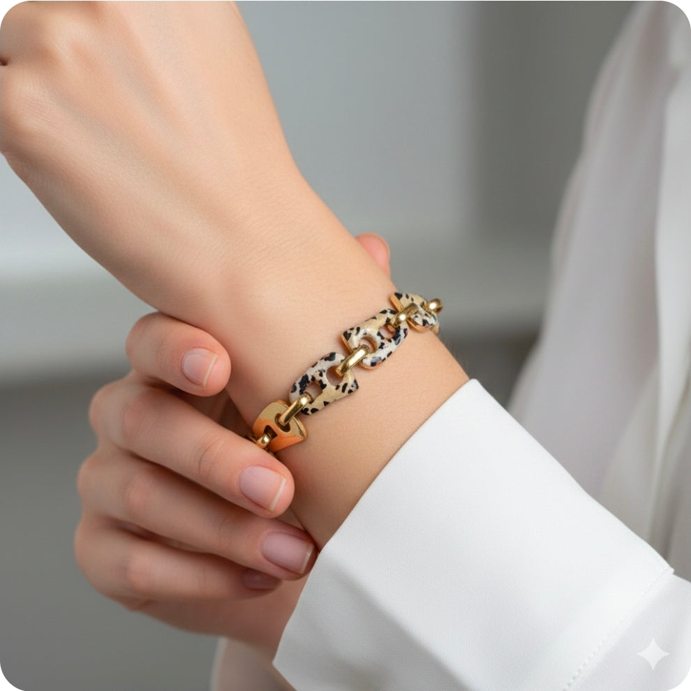 Βραχιόλι σε χρώμα ασημί και λεοπαρ SSBR20s