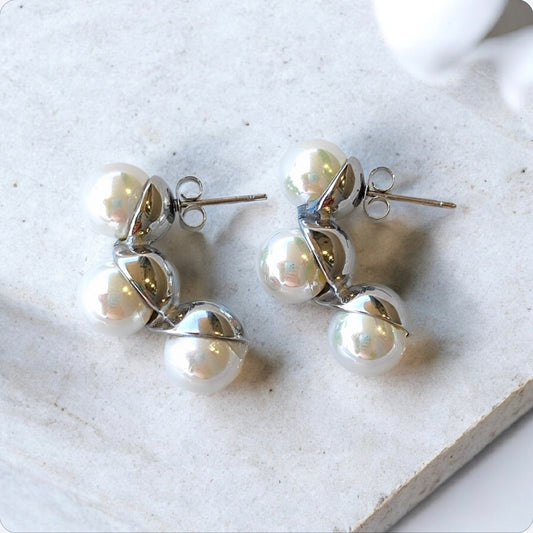 Σκουλαρίκια με πέρλες από ανοξείδωτο ατσάλι σε ασημί χρώμα SSE053