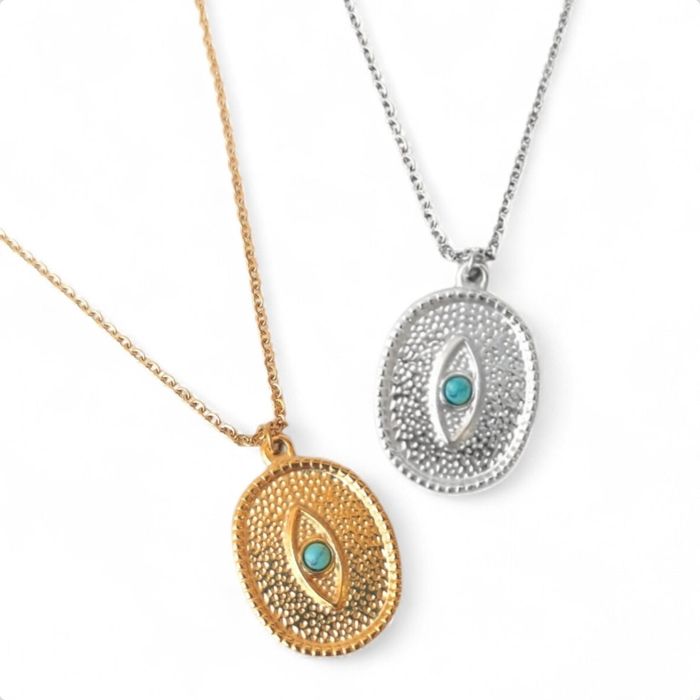 Κολιέ από ανοξείδωτο ατσάλι με γαλάζια πέτρα σε χρώμα ασημί SSN71s