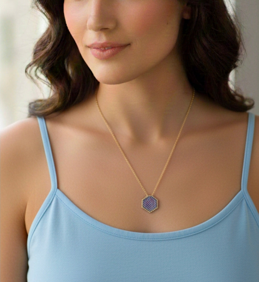 Κολιέ φτιαγμένο από χάντρες και ανοξείδωτο ατσάλι σε χρώμα  γαλάζιο χρυσό SSN84bl