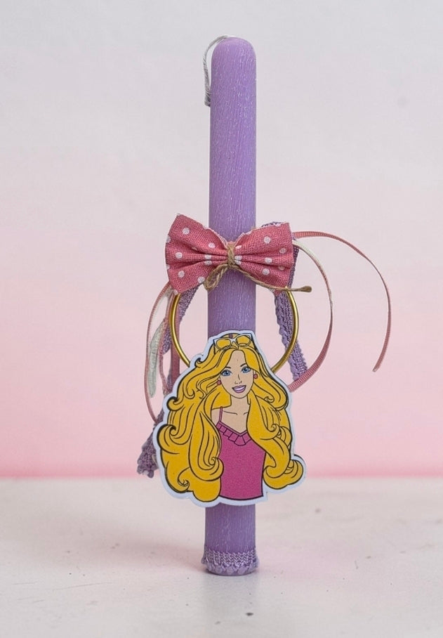 Χειροποίητη αρωματική λαμπάδα barbie με φιόγκο SSL147