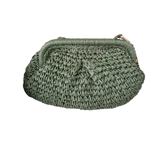 Τσάντα τύπου ψάθας χειρός ή ώμου σε χρώμα πράσινο λαδί μαζί με αλυσίδα SSBL33g